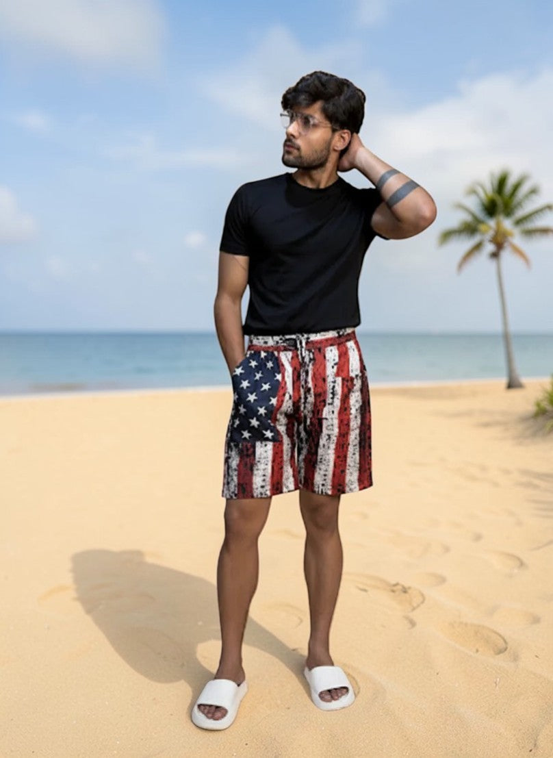 Star and stripe print short for men