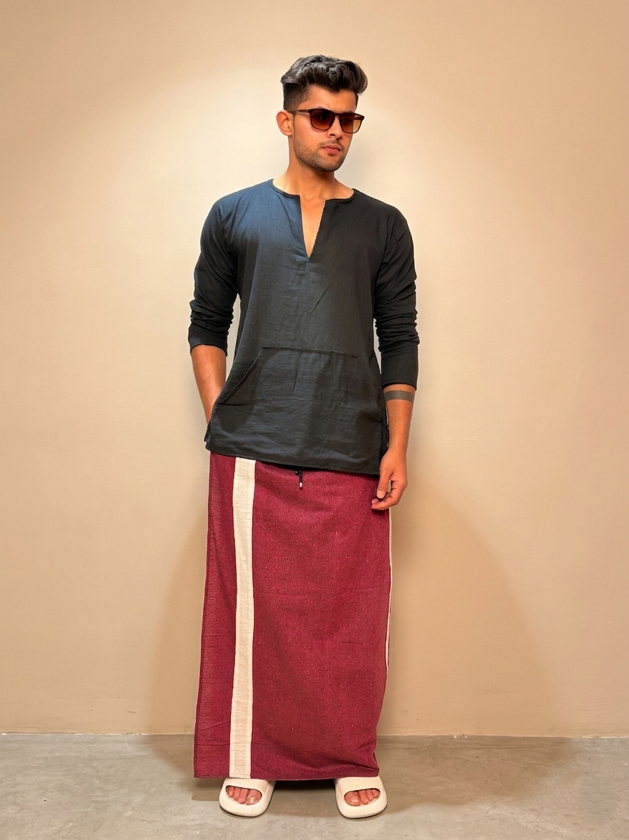 Men Wine Color With White Contrast Stripe Pajamalungi