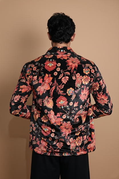Multicolor Floral Print  Velvet Blazer