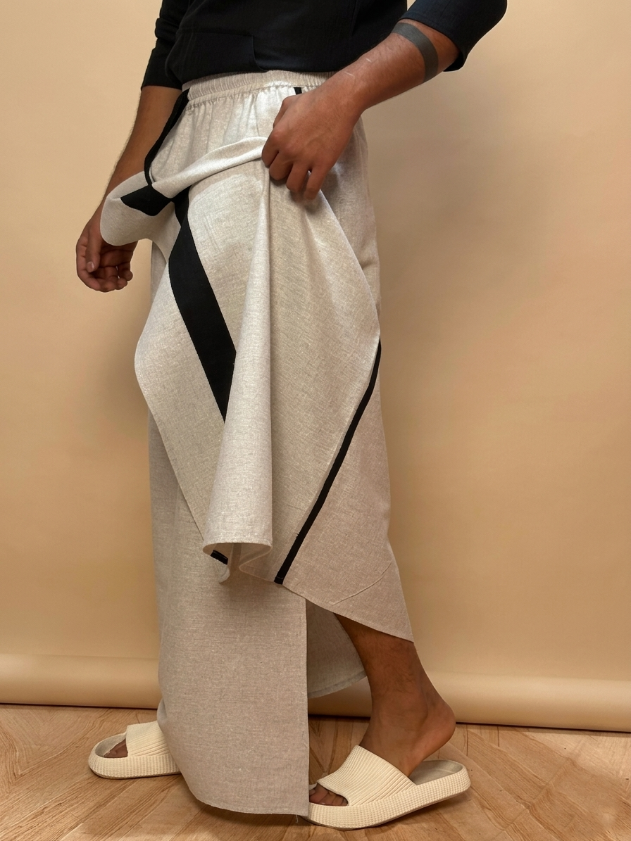 Men Smoke Grey Color With Black Contrast Stripe Pajamalungi