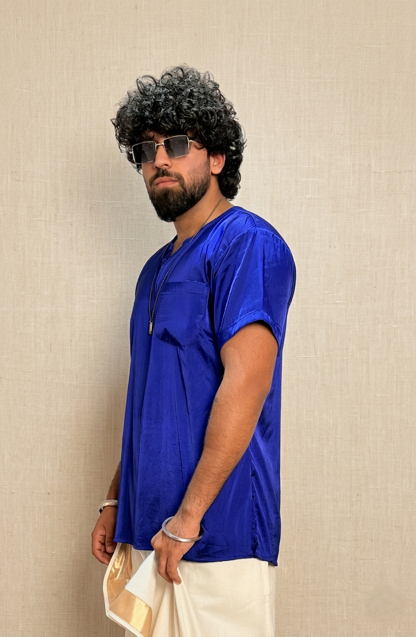 Men Royal Blue Colour Satin Silk Kurta