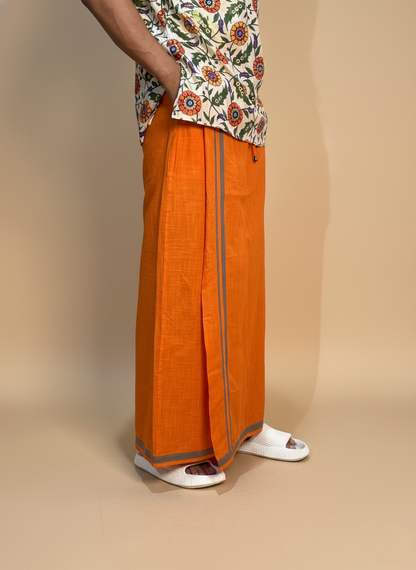 Orange pajamalungi with light green stripes for men's