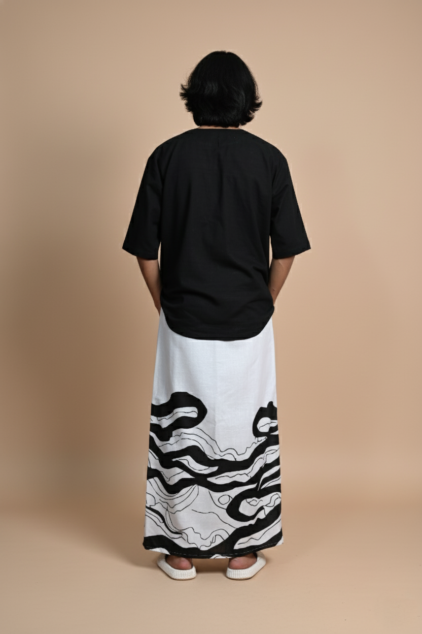 Black And White Wave Digital Print Pajamalungi