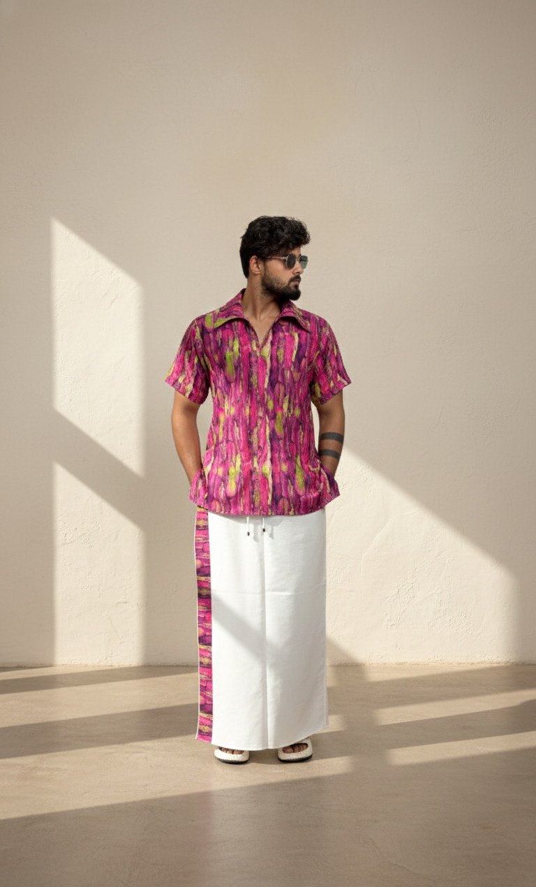 Men White Color With Classic Stripe Pajamalungi