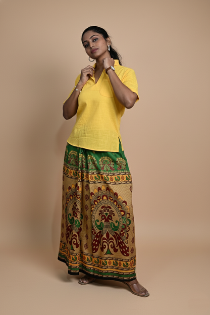 Women Solid Yellow Halfsleeve Kurti