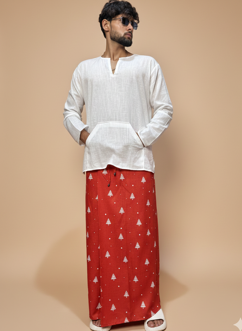 Men Red Christmas-Tree Pattern Pajmalungi