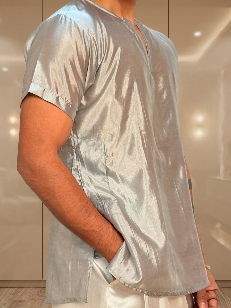 Men Smoke Grey Colour Silk Kurta