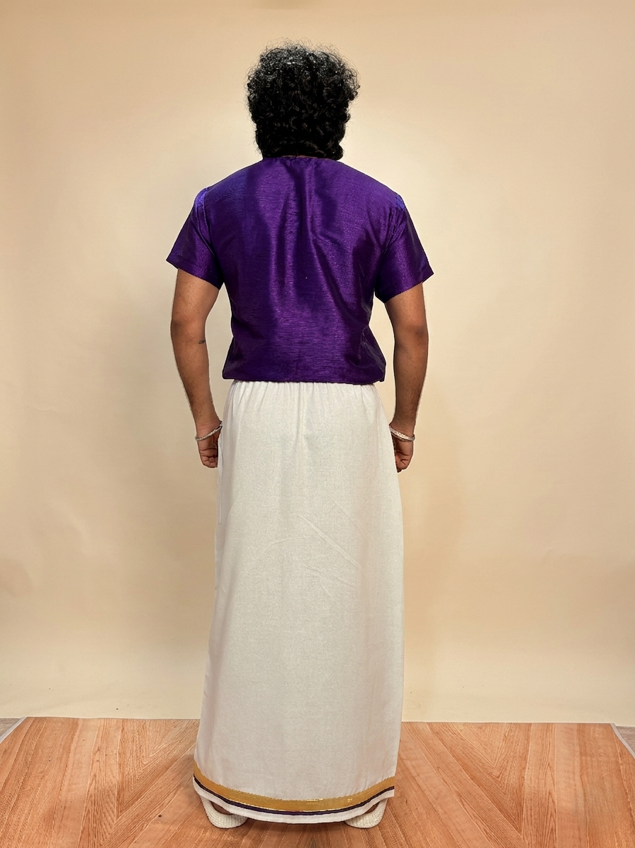 Men Royal Purple Colour Mulberry Silk Kurta.