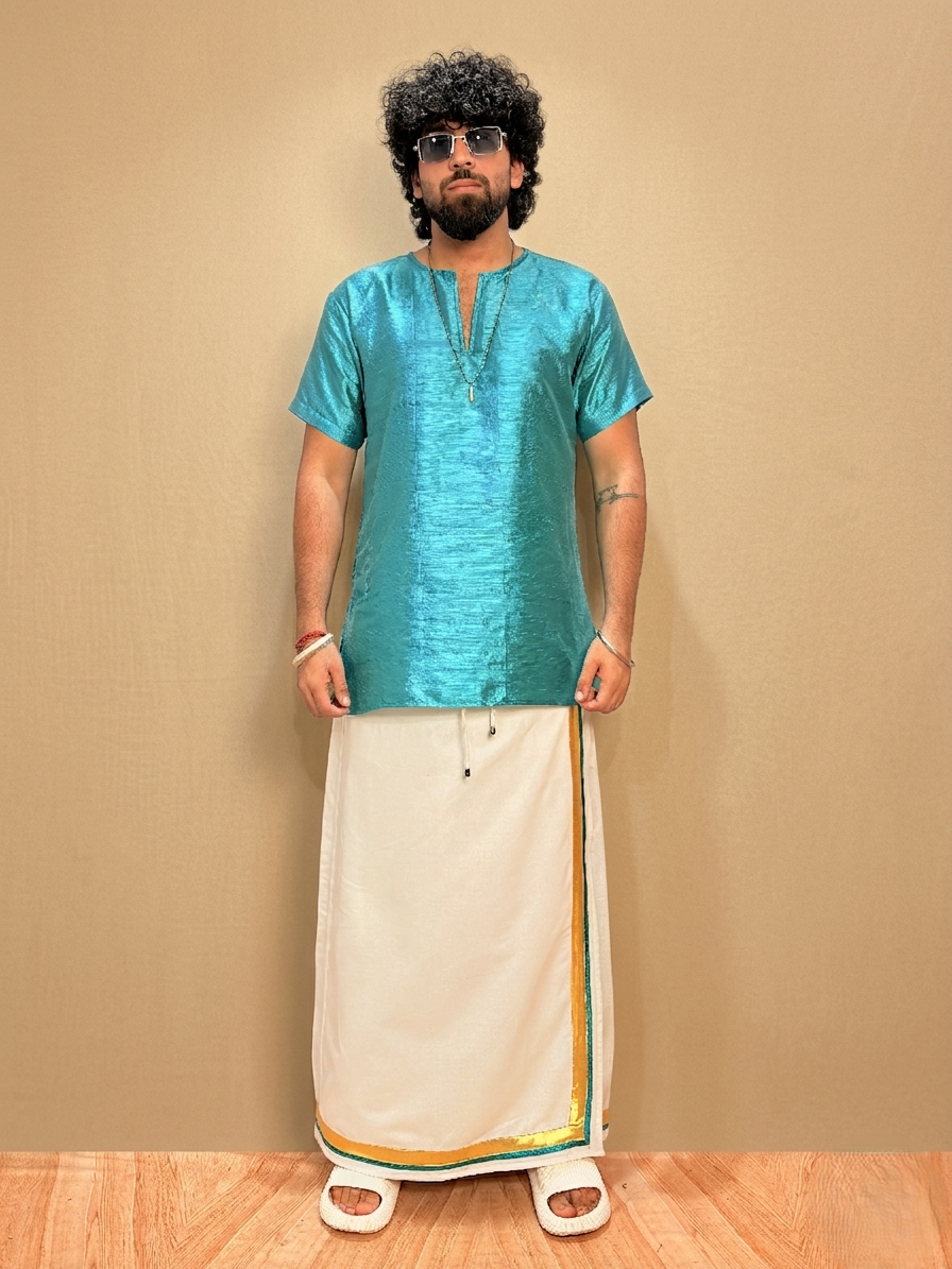 Men Ramagreen Colour Mulberry Silk Kurta.