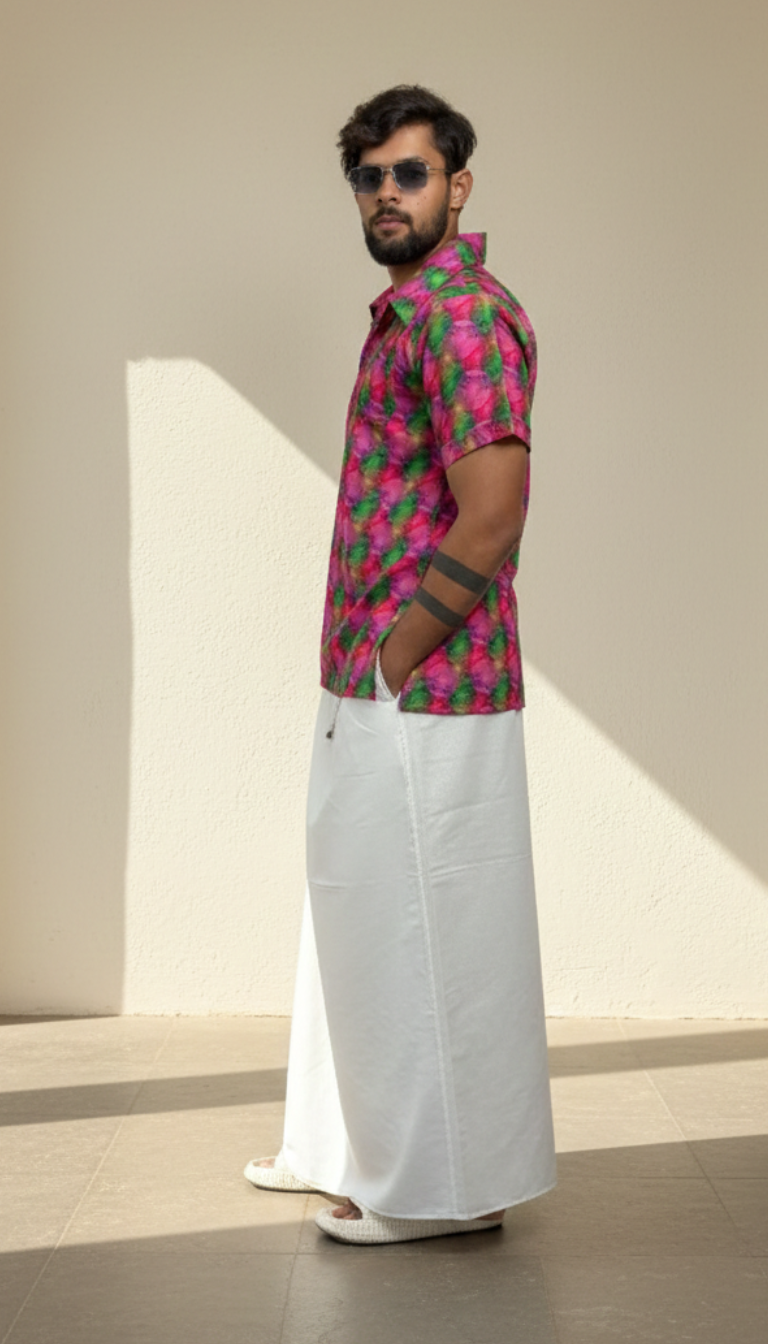 Men Geometric Floral Print Shirt-Collar Kurta