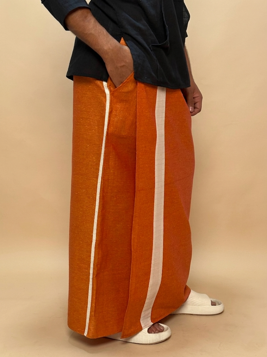 Men Burnt Orange Color With White Contrast StripePajamalungi