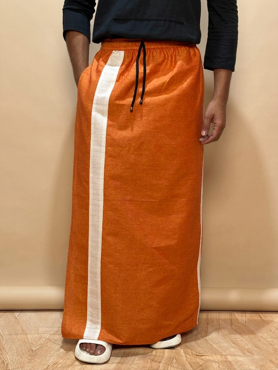 Men Burnt Orange Color With White Contrast StripePajamalungi