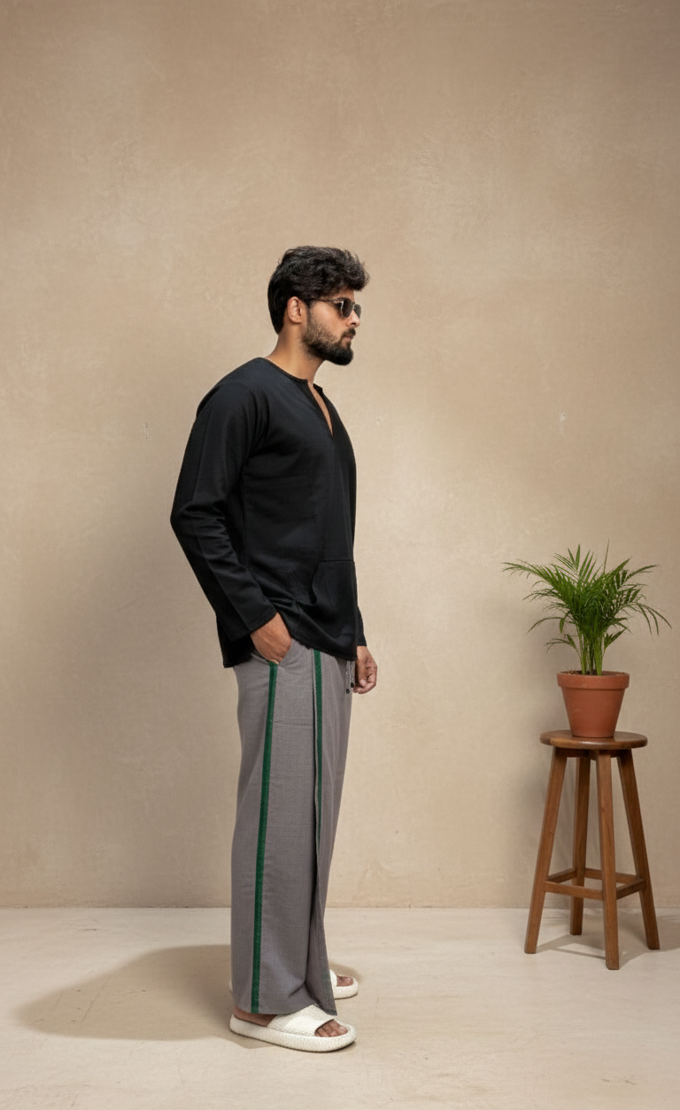 Men's Grey Color with Green stripe Pajamalungi