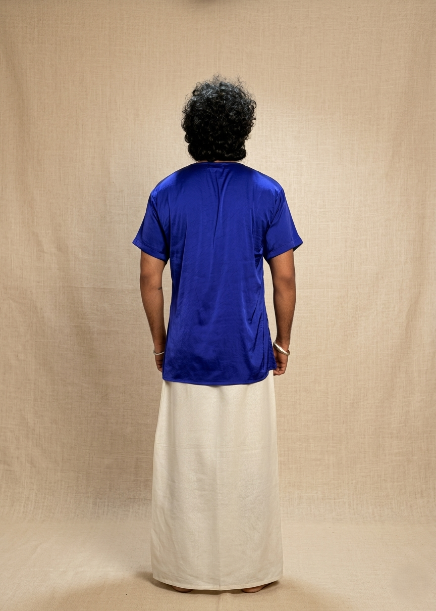 Men Royal Blue Colour Satin Silk Kurta