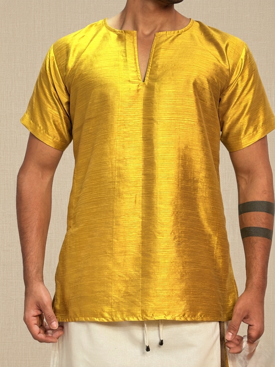 Men Mustard Yellow  Colour Mulberry Silk Kurta.