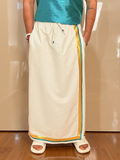 Men White Color With Golden Zari & Ramagreen Stripe Pajamalungi
