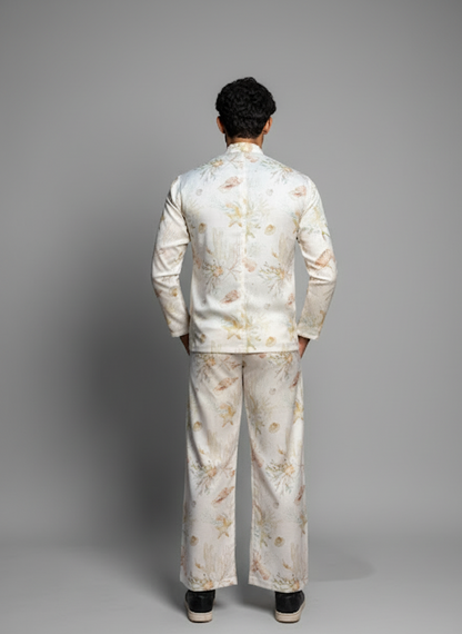 Cream floral Digital printed Blazer for Men's