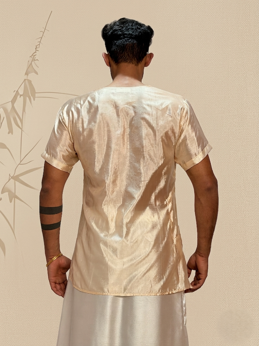 Men Light Gold Colour Silk Kurta