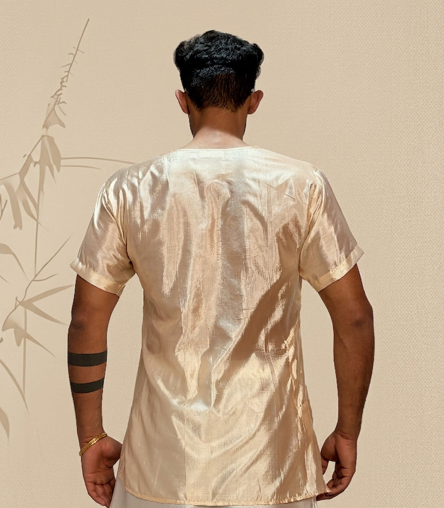 Men Light Gold Colour Silk Kurta
