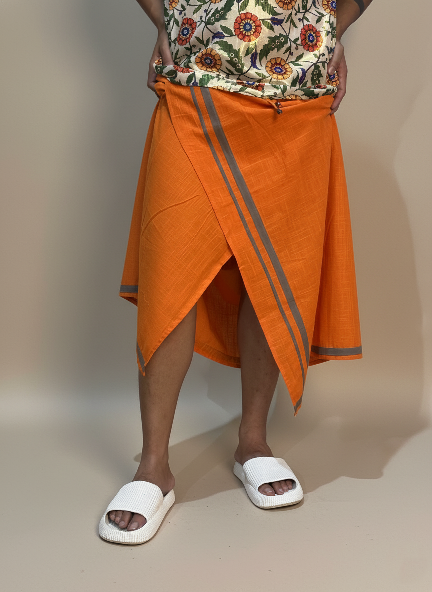 Orange pajamalungi with light green stripes for men's