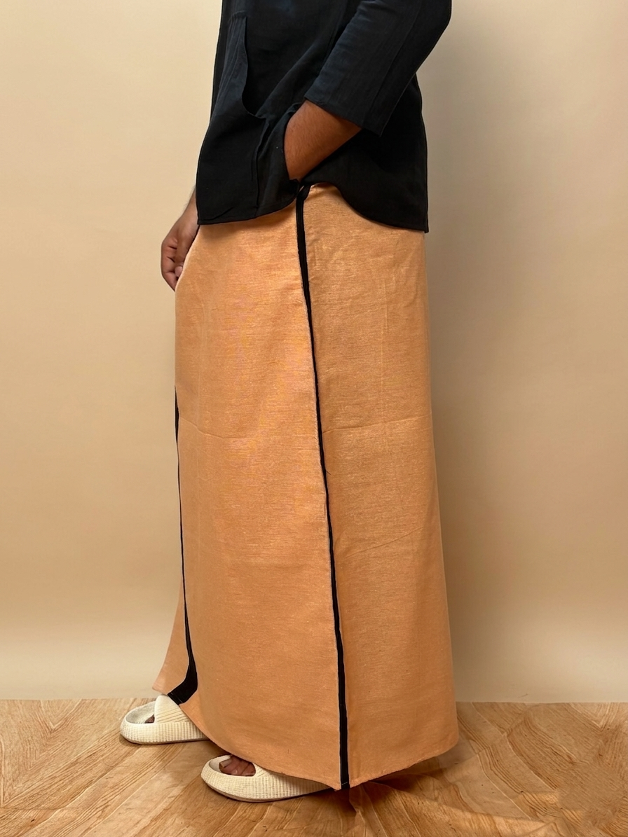 Men Light Orange Color With Black Contrasr Stripe Pajamalungi