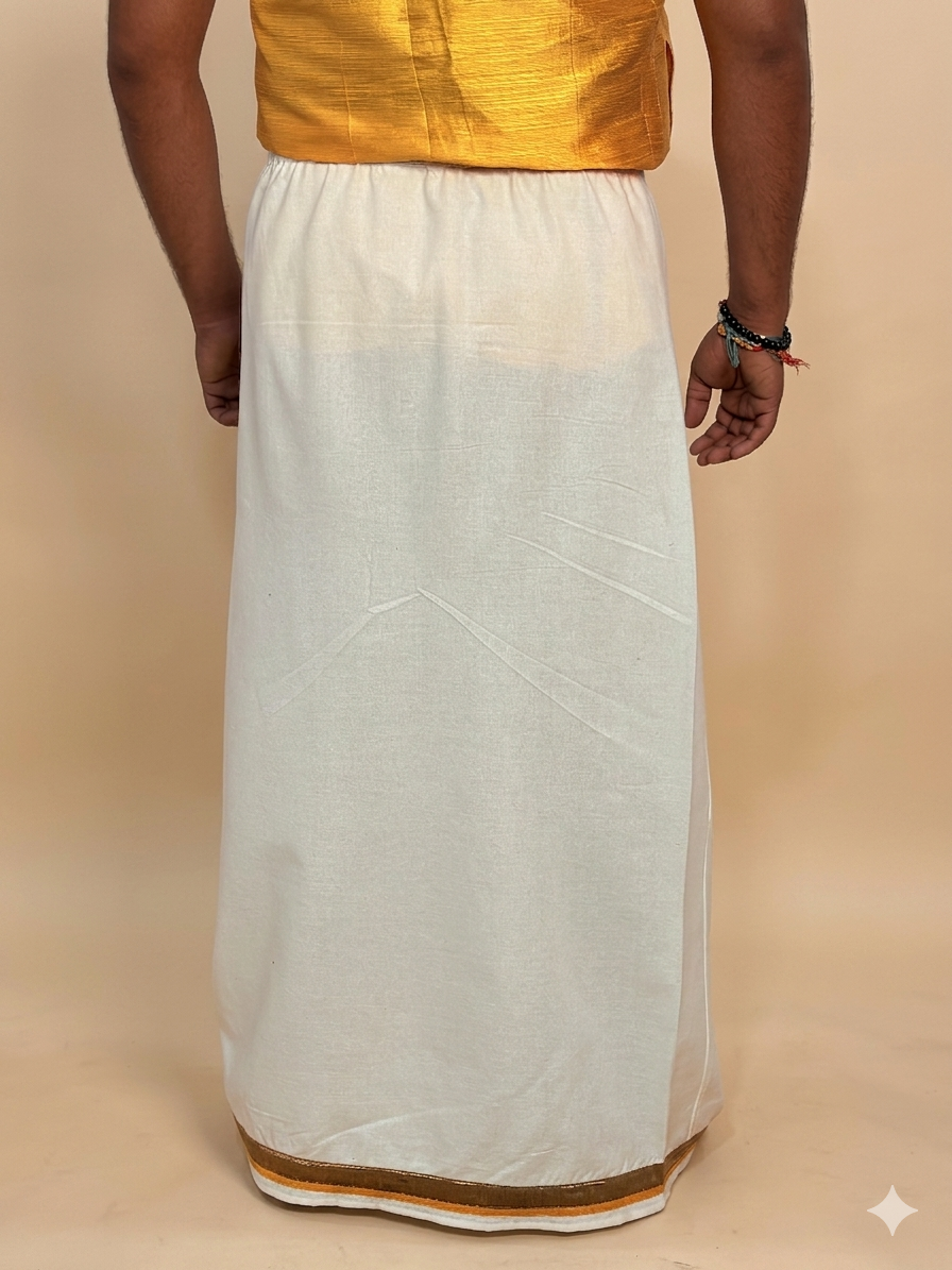 Men White Color With Copper Zari & Mustard Yellow Stripe Pajamalungi