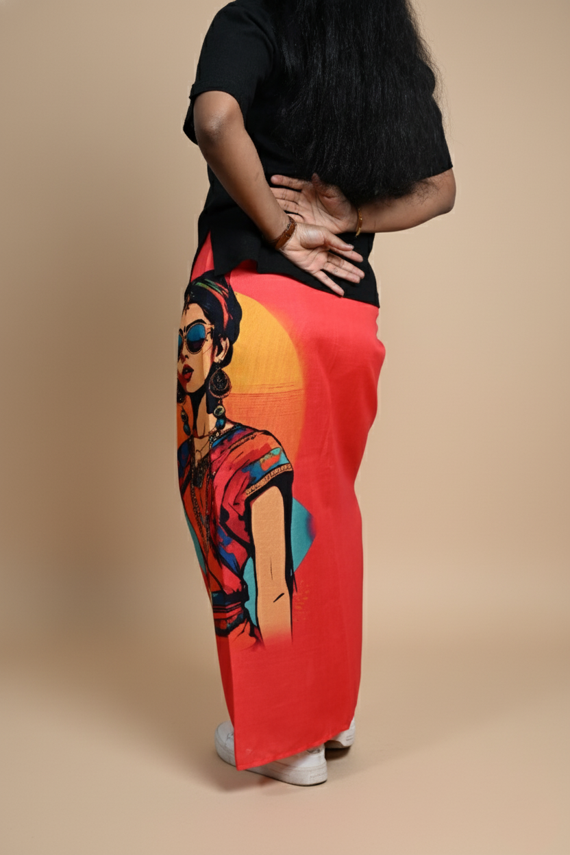 Women with sunglasses Red Printed Pajamalungi