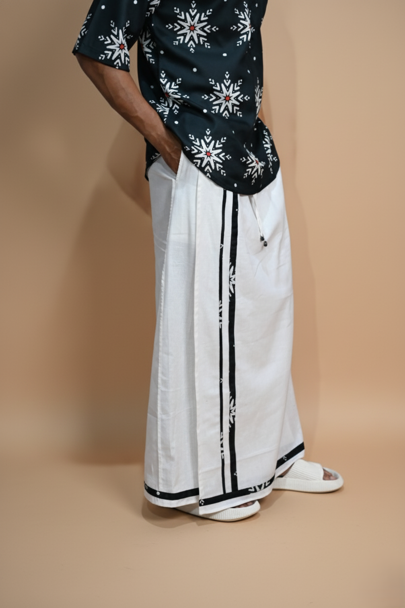 White Color Stripe Pajamalungi For Men's