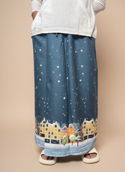 Men Blue Snow-City Print Pajamalungi