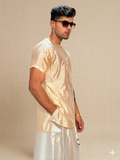 Men Light Gold Colour Silk Kurta