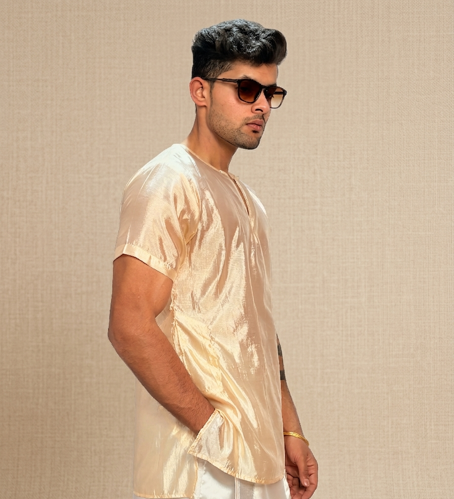 Men Light Gold Colour Silk Kurta