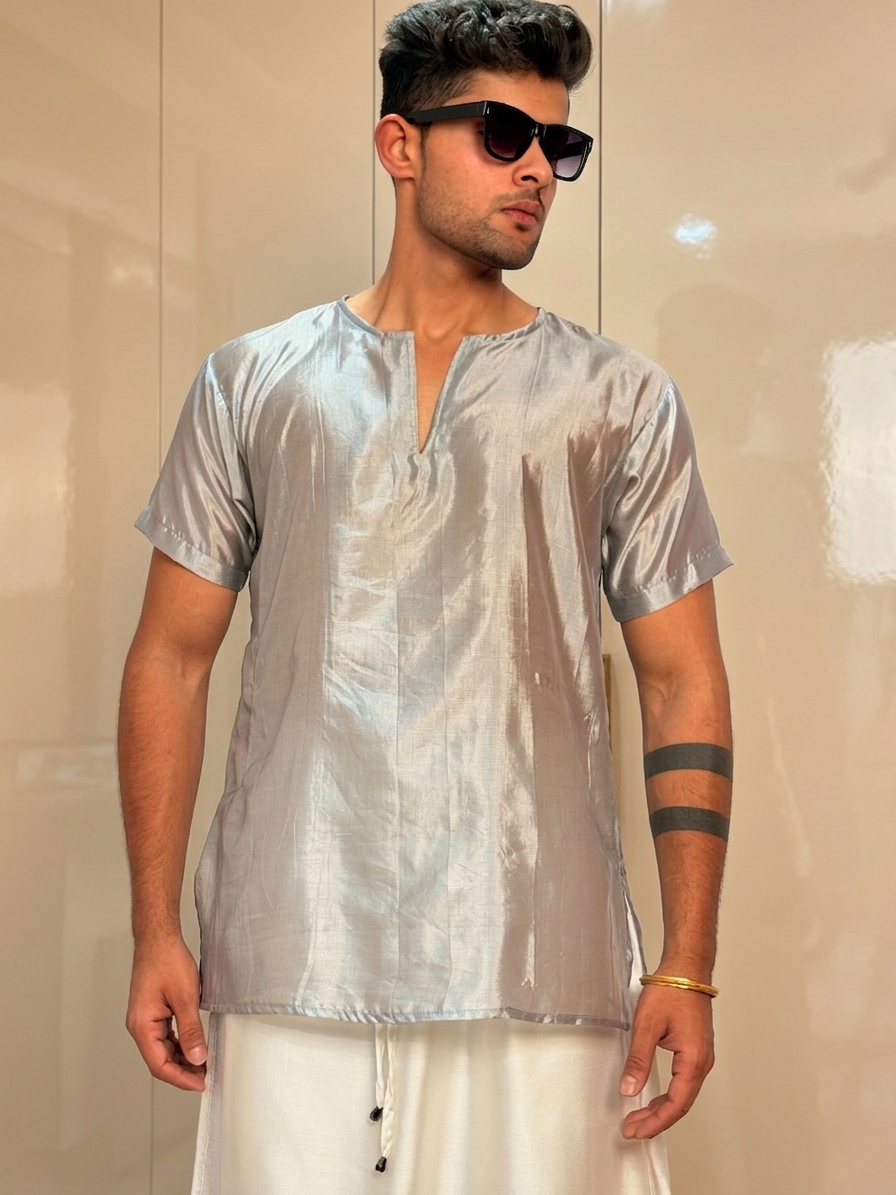 Men Smoke Grey Colour Silk Kurta