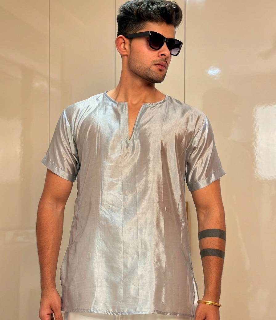 Men Smoke Grey Colour Silk Kurta