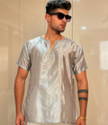 Men Smoke Grey Colour Silk Kurta