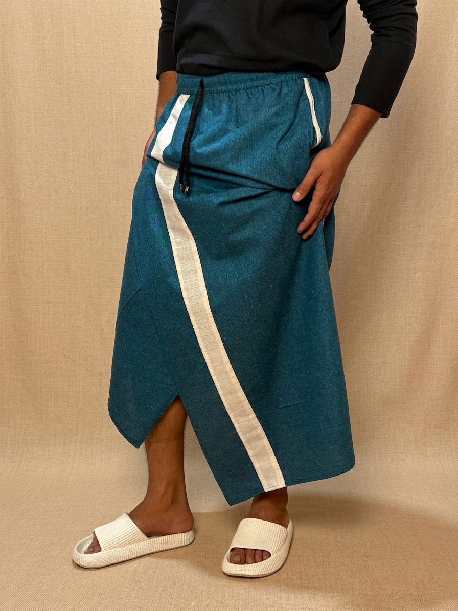 Men Teal Blue Color With White Contrast Stripe Pajamalungi
