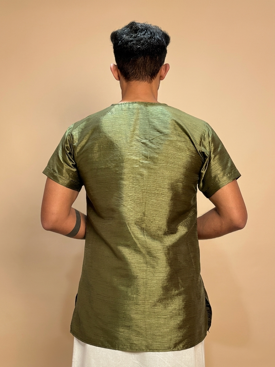 Men Olive Green  Colour Mulberry Silk Kurta.