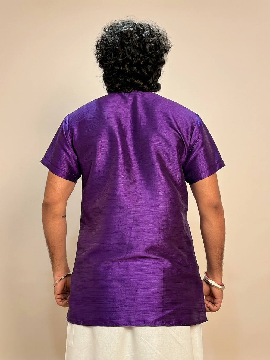Men Royal Purple Colour Mulberry Silk Kurta.