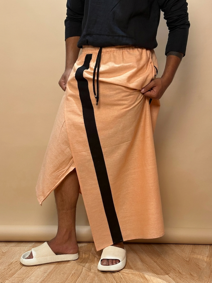 Men Light Orange Color With Black Contrasr Stripe Pajamalungi