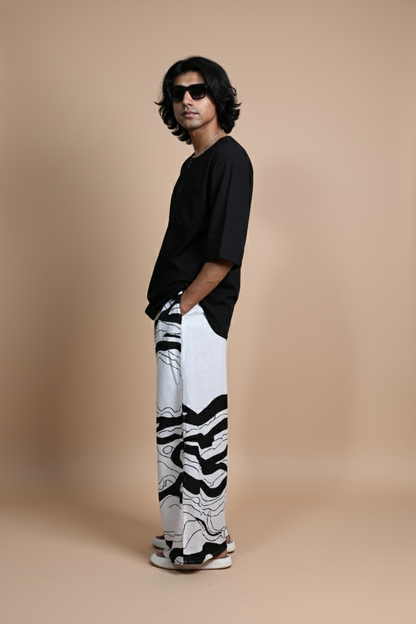 Black And White Wave Digital Print Pajamalungi