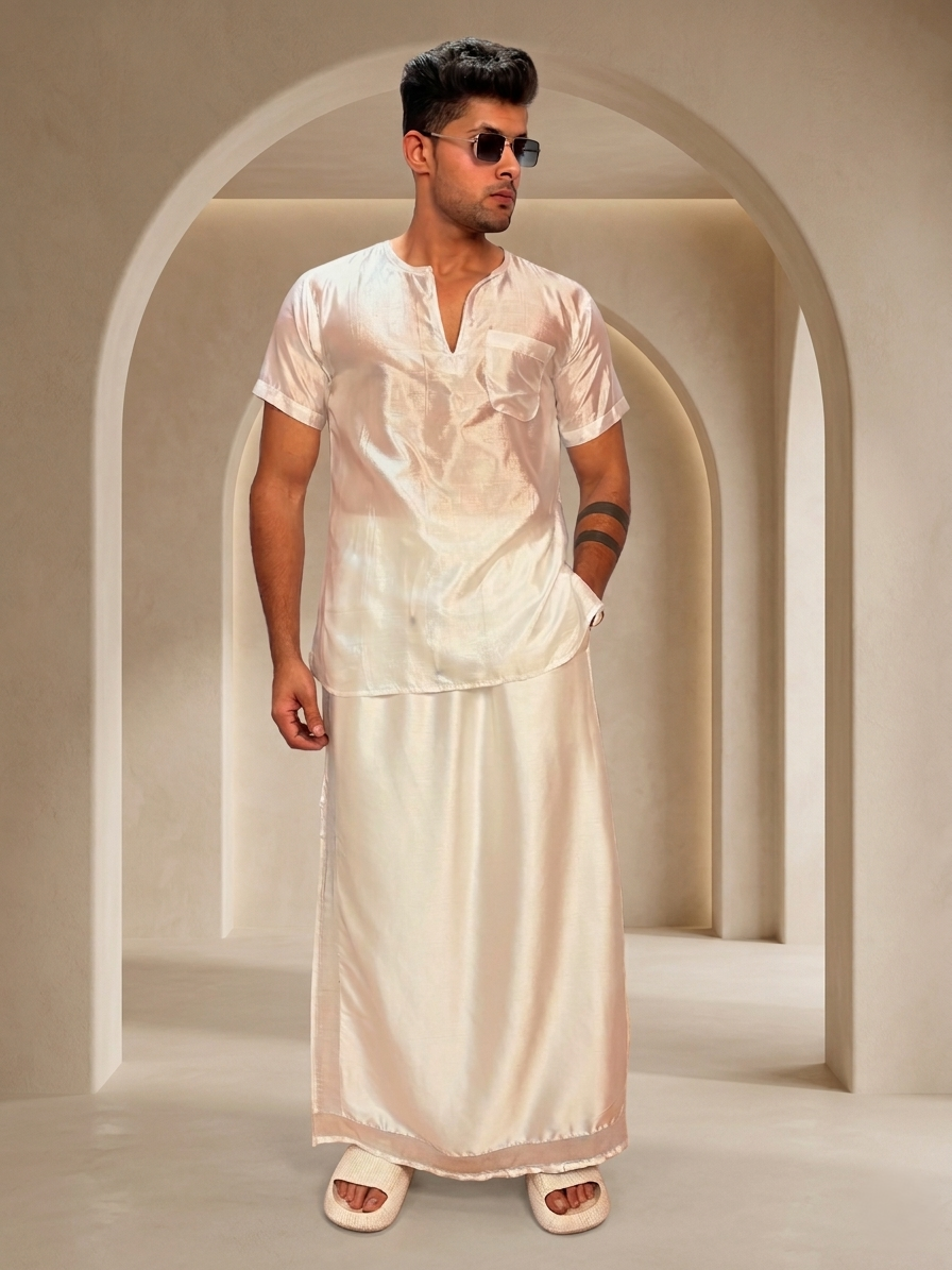 Men White Colour Silk Kurta