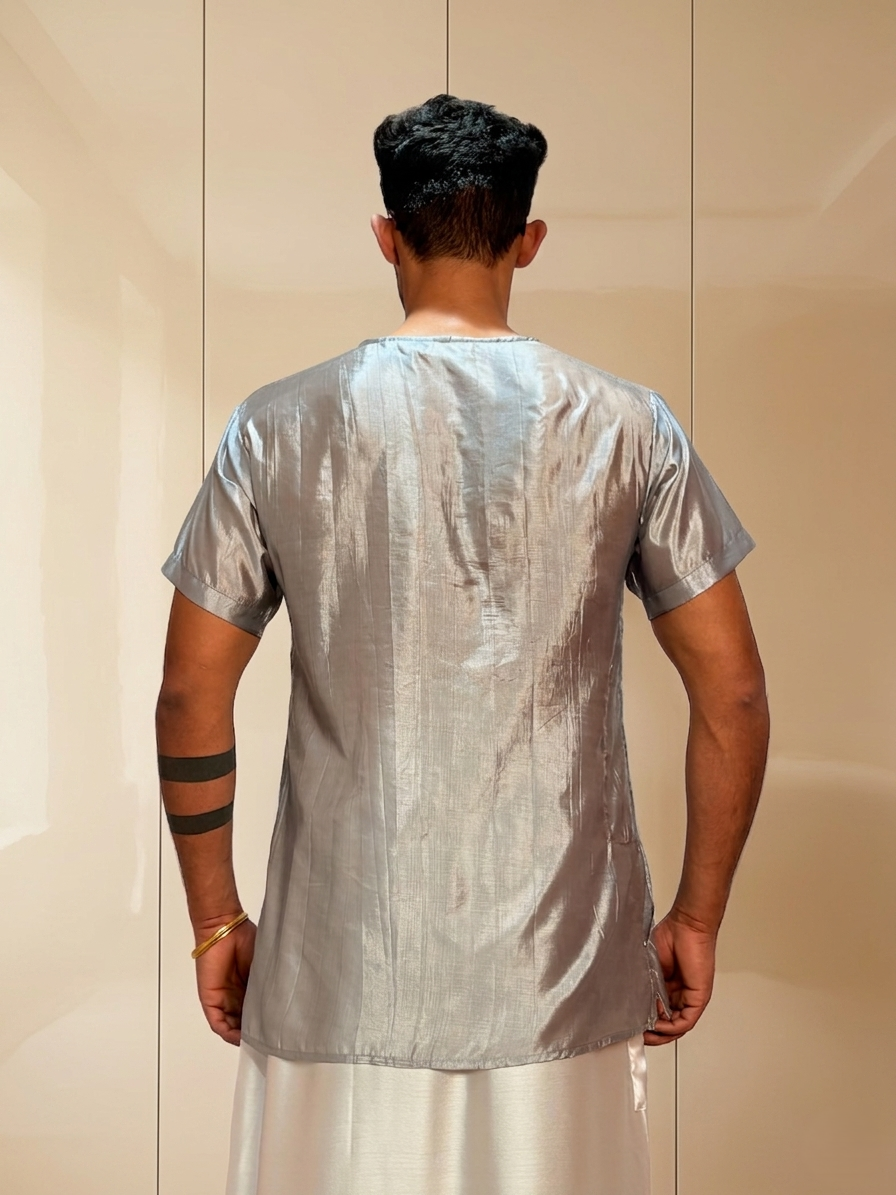 Men Smoke Grey Colour Silk Kurta