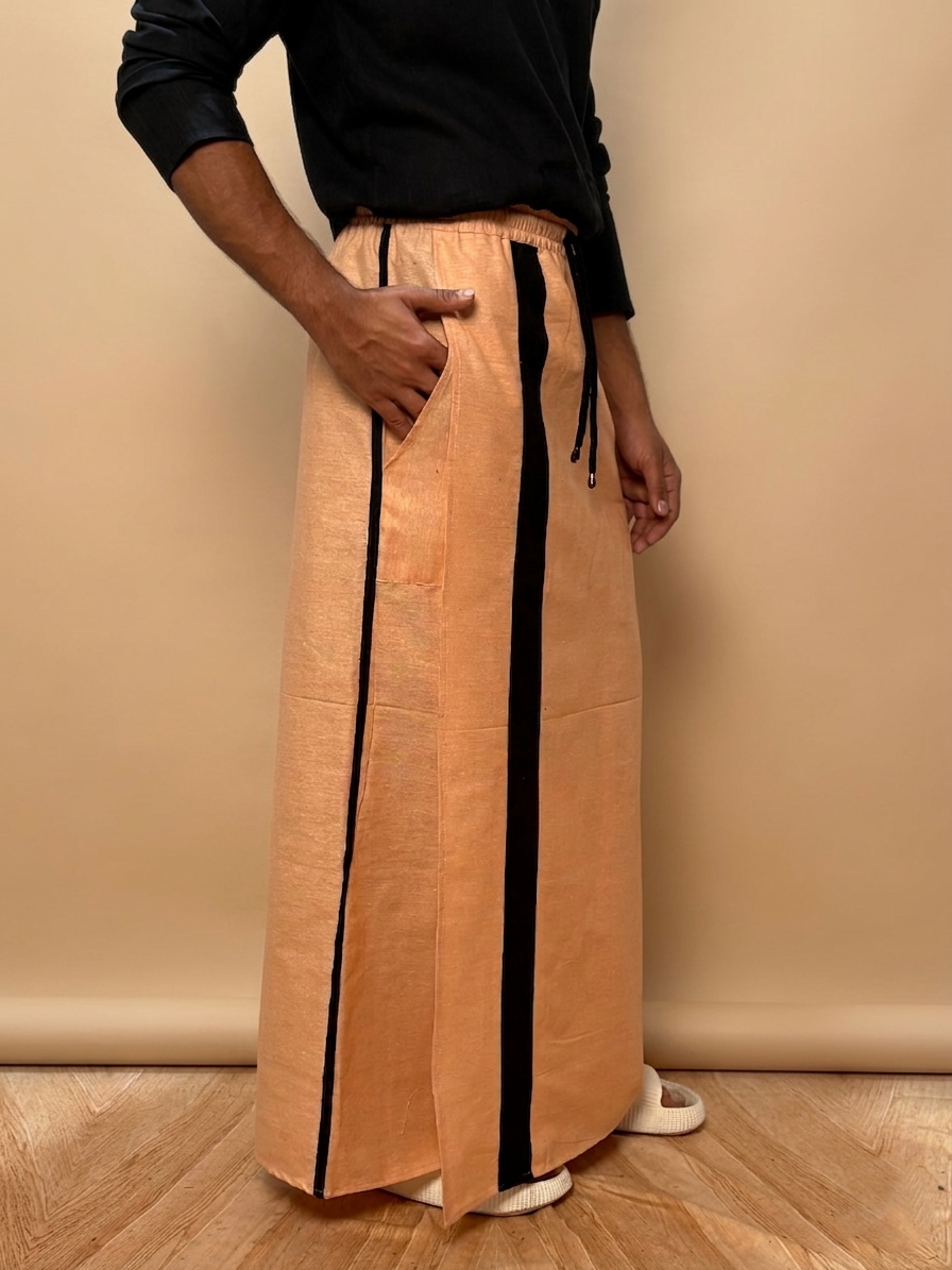 Men Light Orange Color With Black Contrasr Stripe Pajamalungi