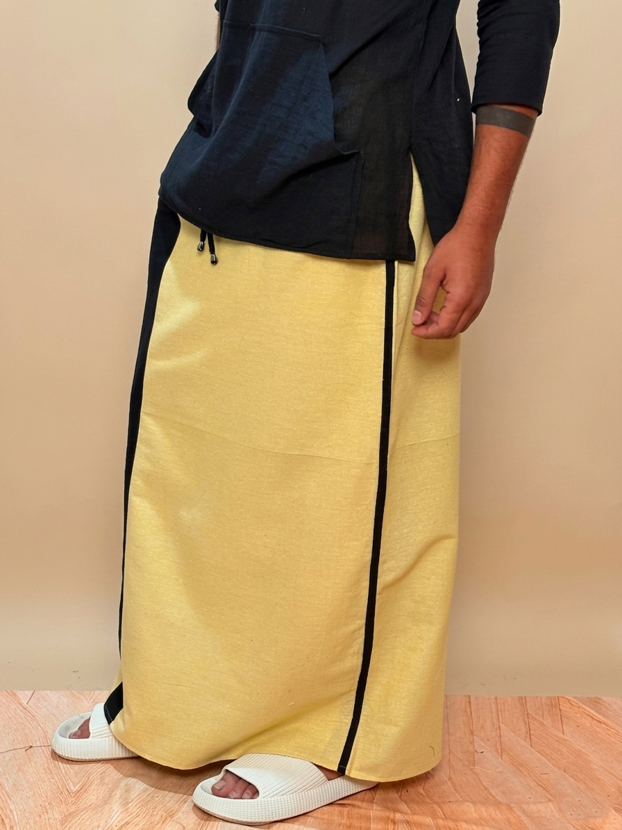 Men  Lemon Yellow With Black Contrast Stripe Pajamalungi