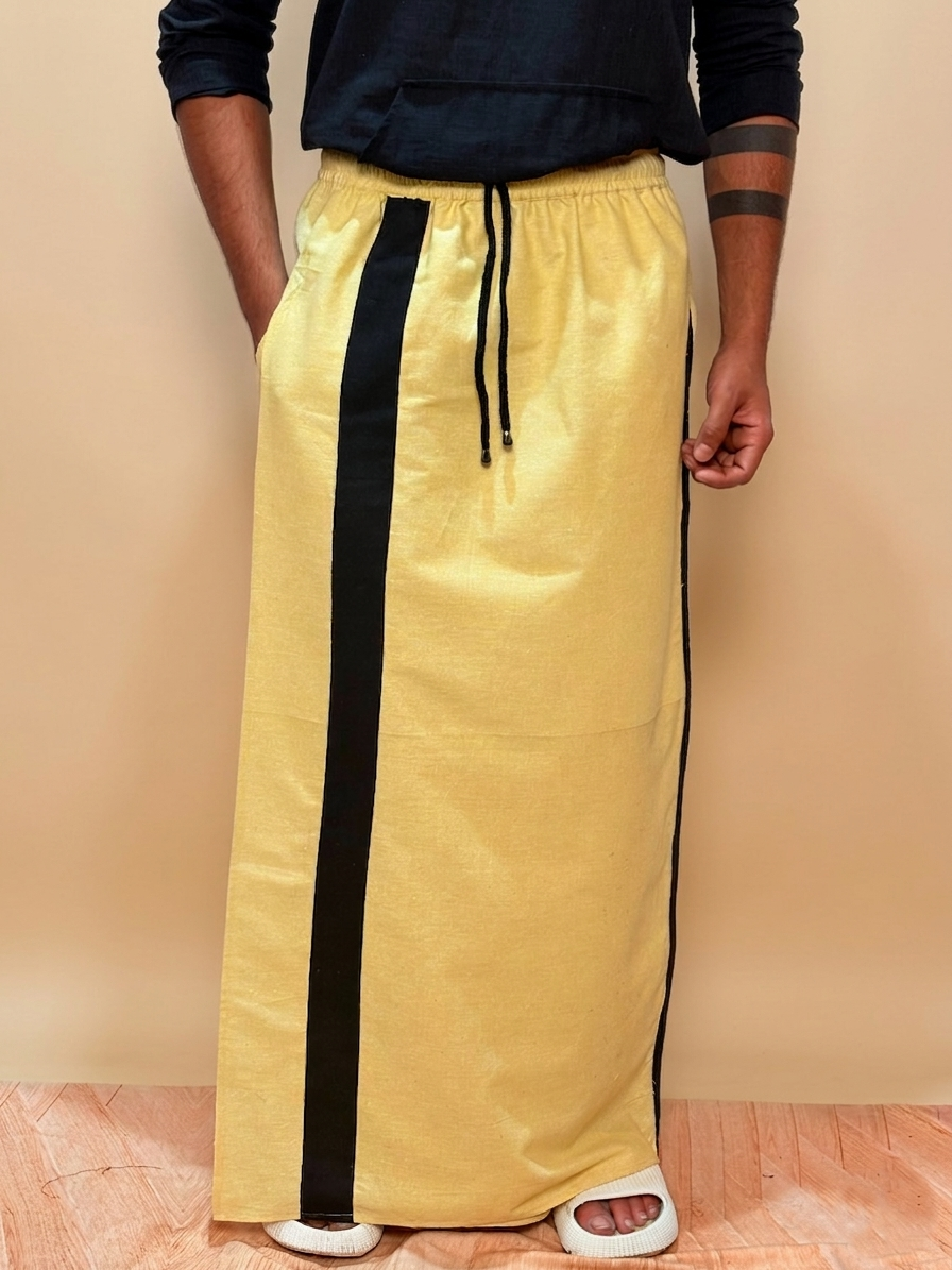 Men  Lemon Yellow With Black Contrast Stripe Pajamalungi