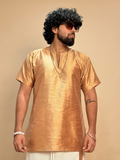 Men Golden Colour Mulberry Silk Kurta.