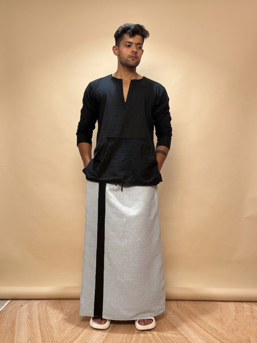 Men Smoke Grey Color With Black Contrast Stripe Pajamalungi