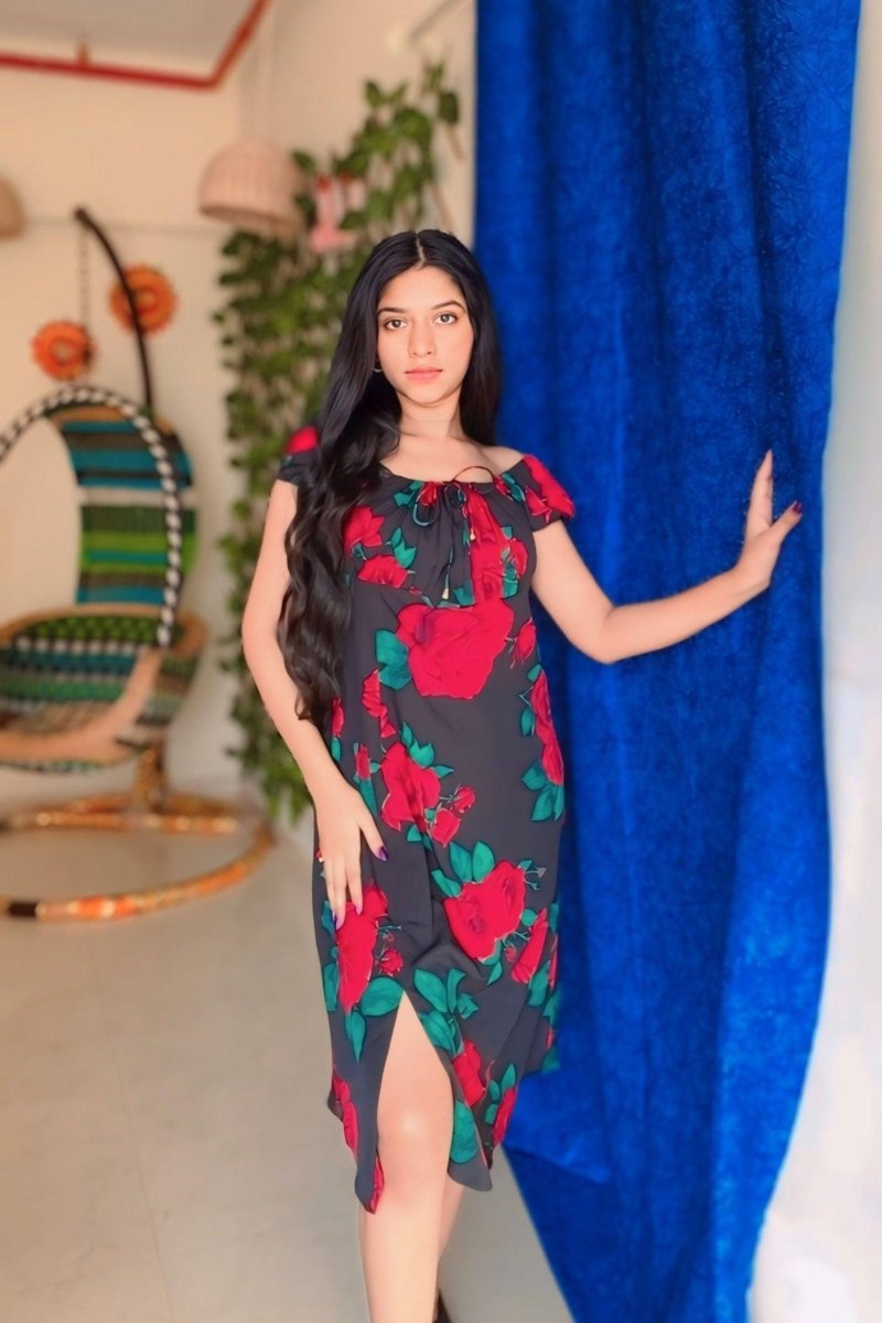 Romantic Rose Off Shoulder Midi Dress - Nirmal Online