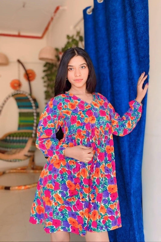 Tropical Bloom Flare Dress - Nirmal Online