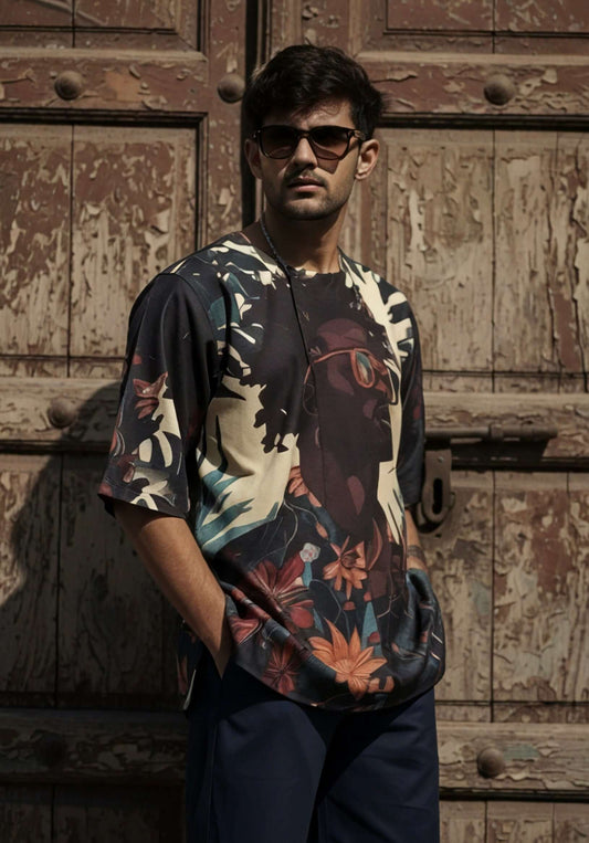 Men’s Half Sleeve Kurta – Afro Tribal Graphic Print (Black)