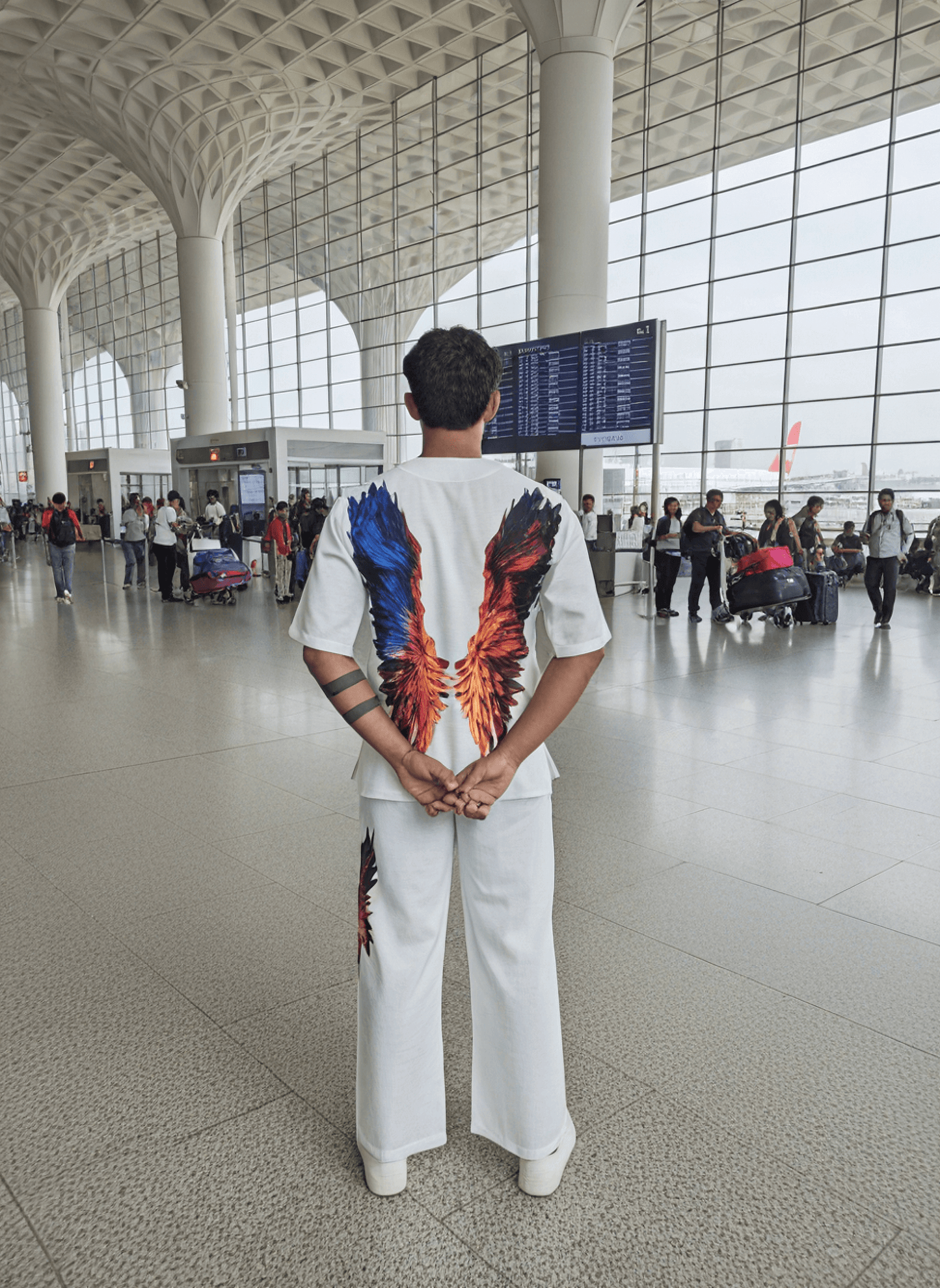 White Wing Pattern Beach Shirt & Pajama pants Set for Men